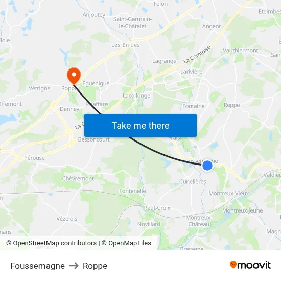 Foussemagne to Roppe map