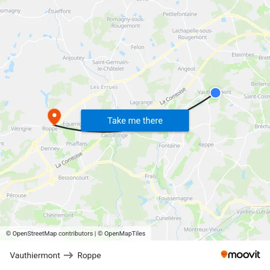 Vauthiermont to Roppe map