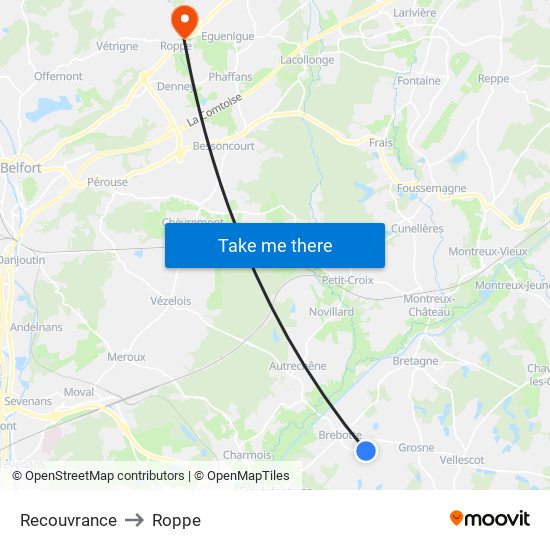 Recouvrance to Roppe map