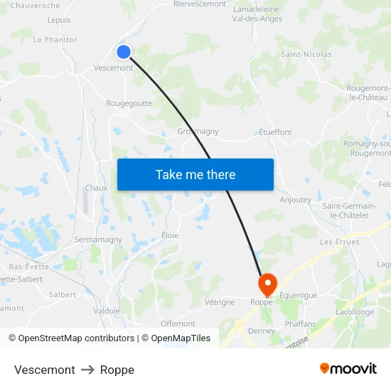 Vescemont to Roppe map