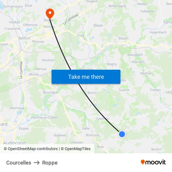 Courcelles to Roppe map