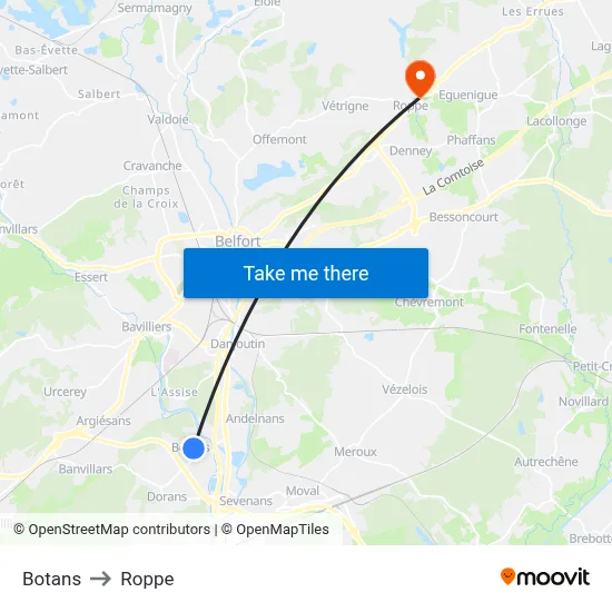 Botans to Roppe map