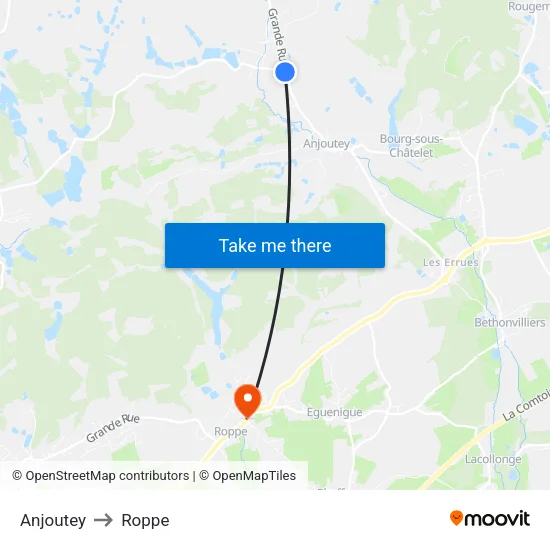 Anjoutey to Roppe map