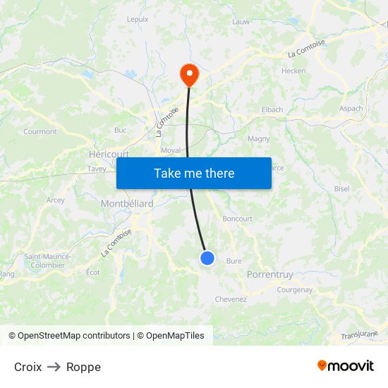 Croix to Roppe map