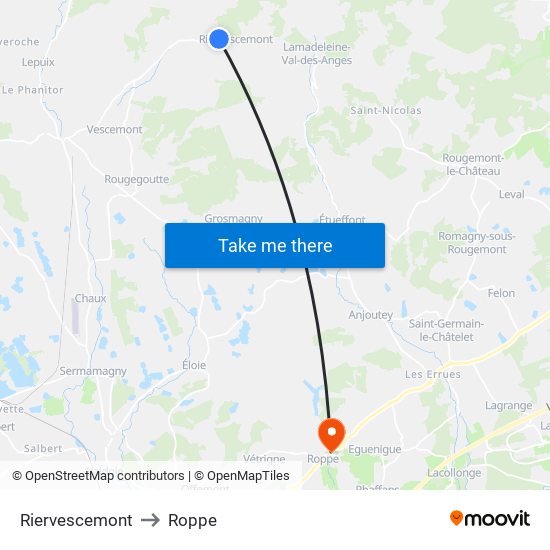 Riervescemont to Roppe map