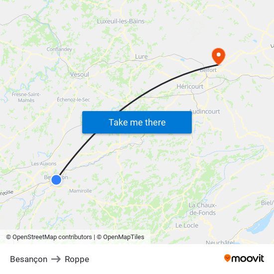 Besançon to Roppe map