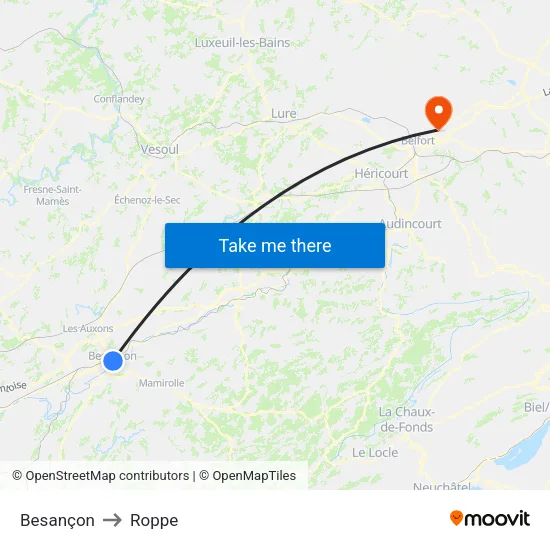 Besançon to Roppe map