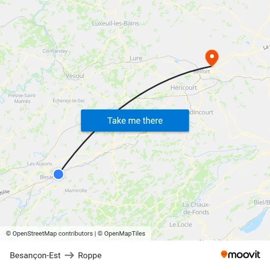 Besançon-Est to Roppe map
