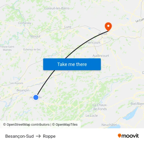 Besançon-Sud to Roppe map