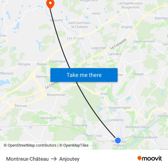 Montreux-Château to Anjoutey map