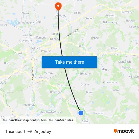 Thiancourt to Anjoutey map