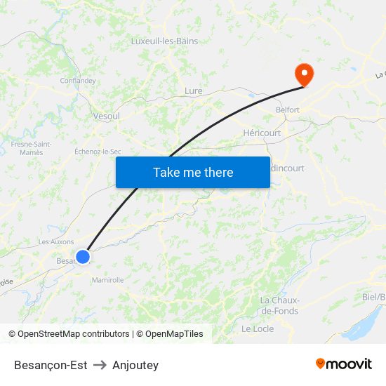 Besançon-Est to Anjoutey map