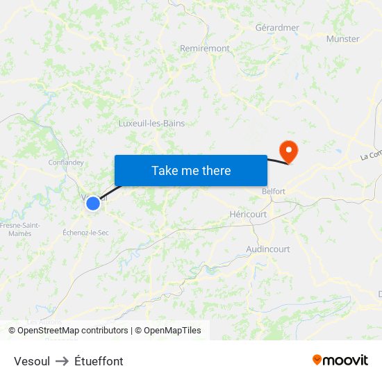 Vesoul to Étueffont map