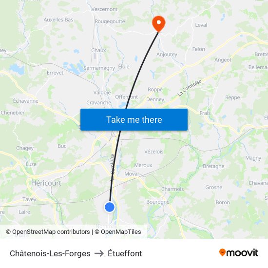 Châtenois-Les-Forges to Étueffont map