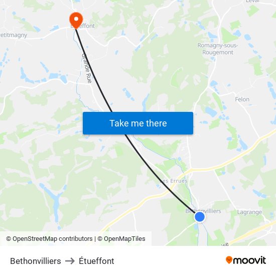 Bethonvilliers to Étueffont map
