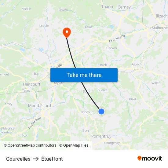 Courcelles to Étueffont map