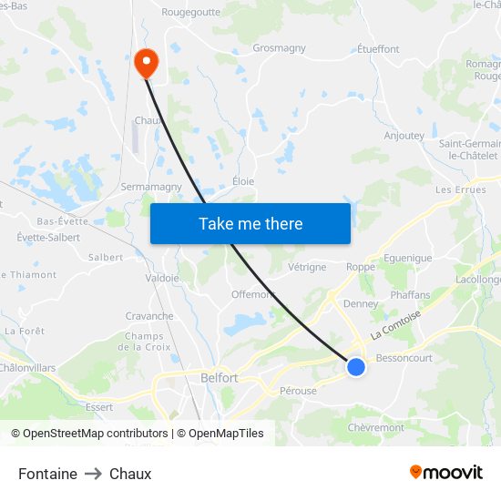 Fontaine to Chaux map