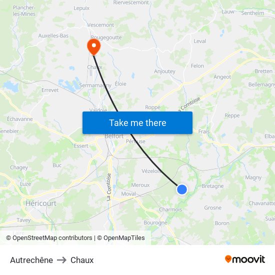 Autrechêne to Chaux map