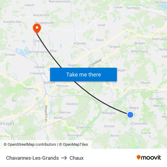 Chavannes-Les-Grands to Chaux map