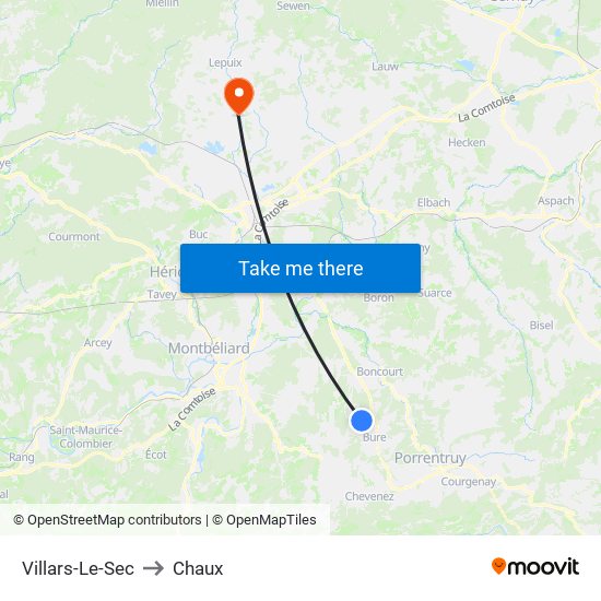 Villars-Le-Sec to Chaux map