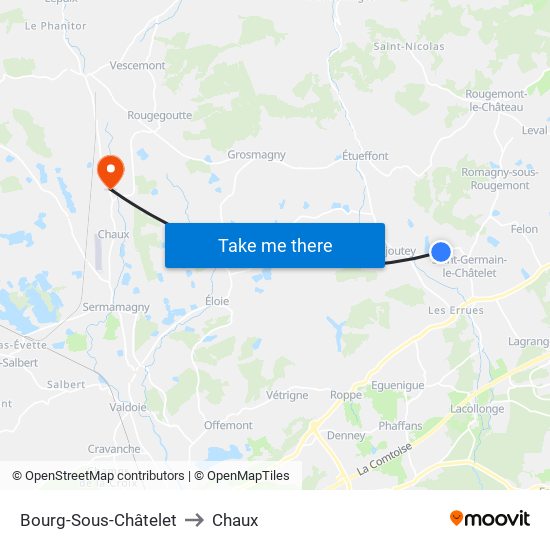 Bourg-Sous-Châtelet to Chaux map