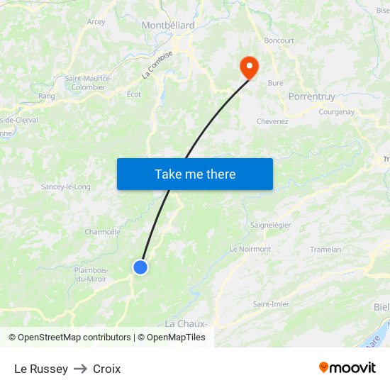 Le Russey to Croix map