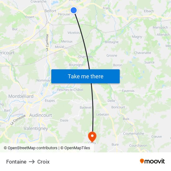 Fontaine to Croix map