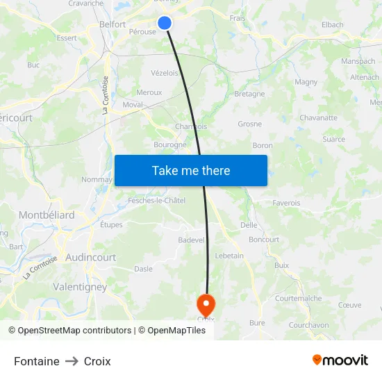Fontaine to Croix map
