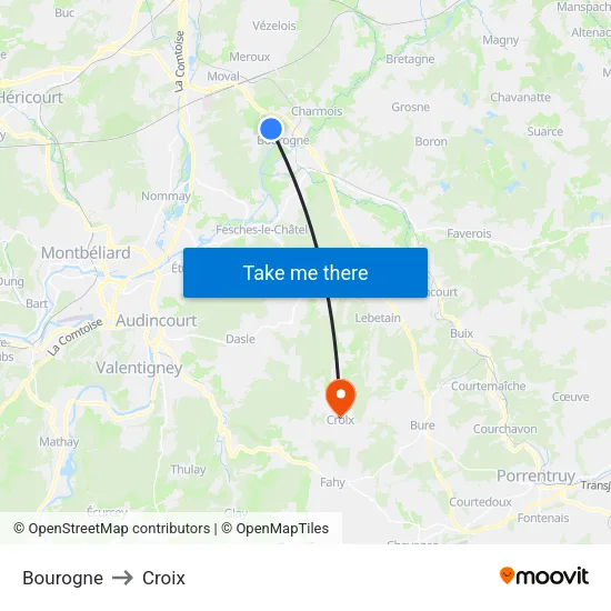 Bourogne to Croix map