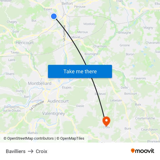 Bavilliers to Croix map