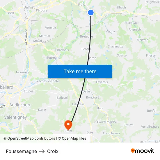 Foussemagne to Croix map