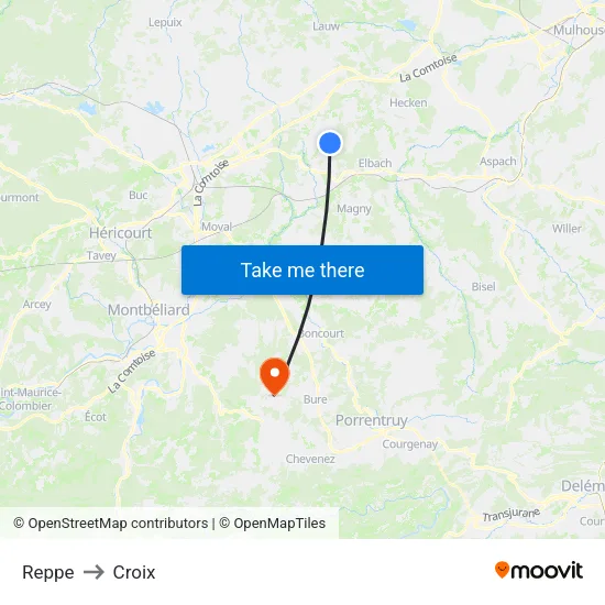 Reppe to Croix map
