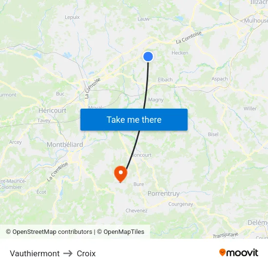 Vauthiermont to Croix map