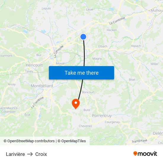 Larivière to Croix map