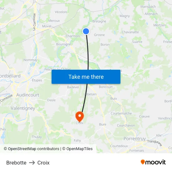 Brebotte to Croix map