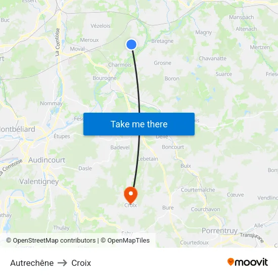 Autrechêne to Croix map