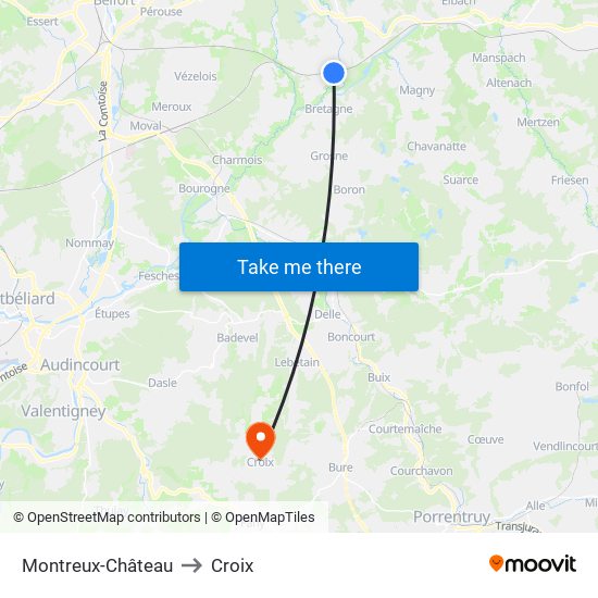 Montreux-Château to Croix map