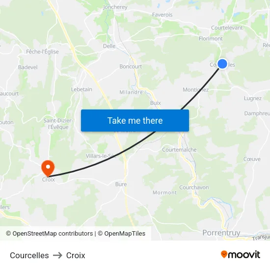 Courcelles to Croix map