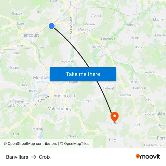 Banvillars to Croix map
