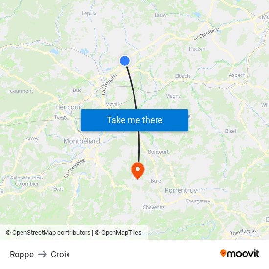 Roppe to Croix map