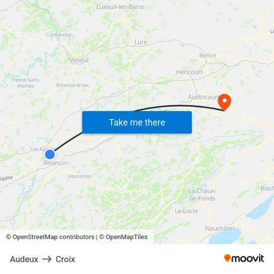 Audeux to Croix map