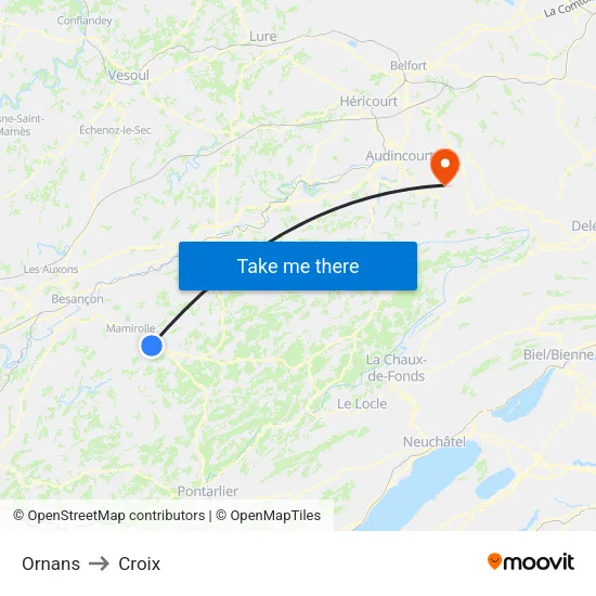 Ornans to Croix map