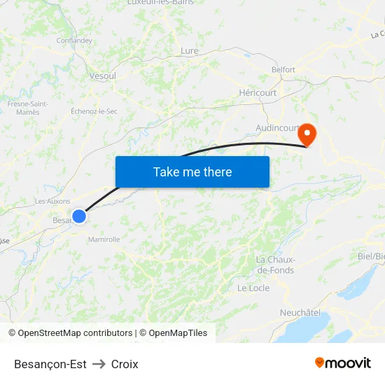 Besançon-Est to Croix map