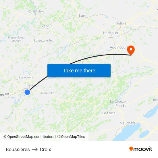 Boussières to Croix map