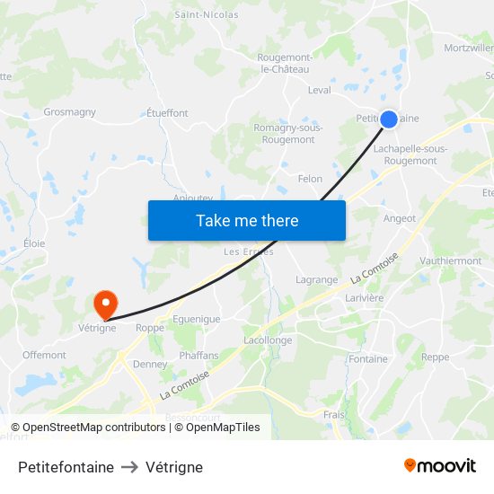 Petitefontaine to Vétrigne map