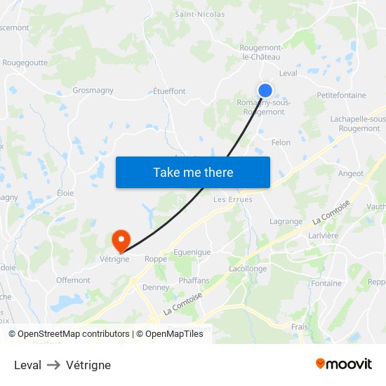 Leval to Vétrigne map