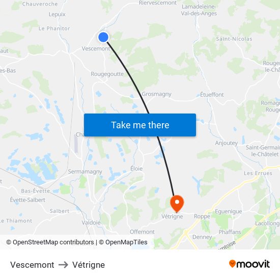 Vescemont to Vétrigne map