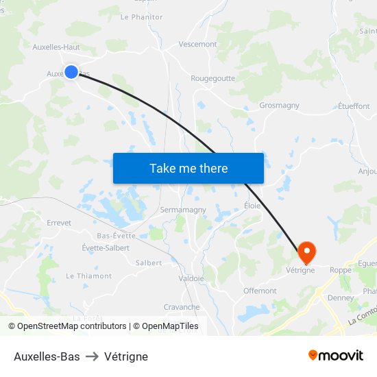Auxelles-Bas to Vétrigne map