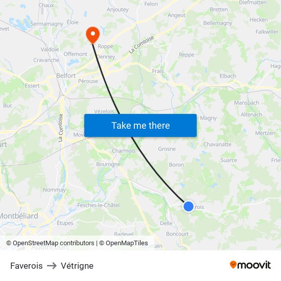 Faverois to Vétrigne map