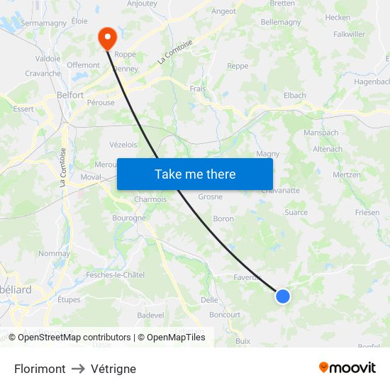 Florimont to Vétrigne map